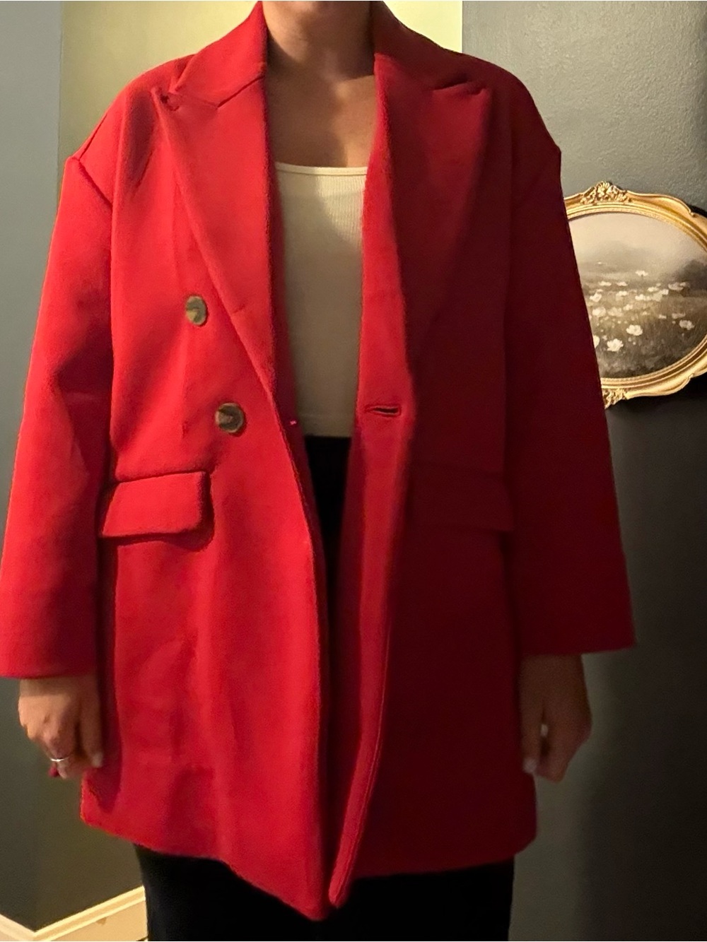 WynneLayers Red Oversized Double-Breasted Coat – XS